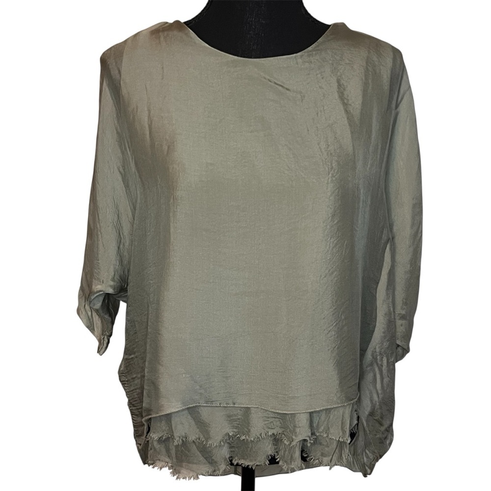 Gigi Moda Slate Gray Layered 100% Italian Silk Top Oversized Beach Lagenlook M